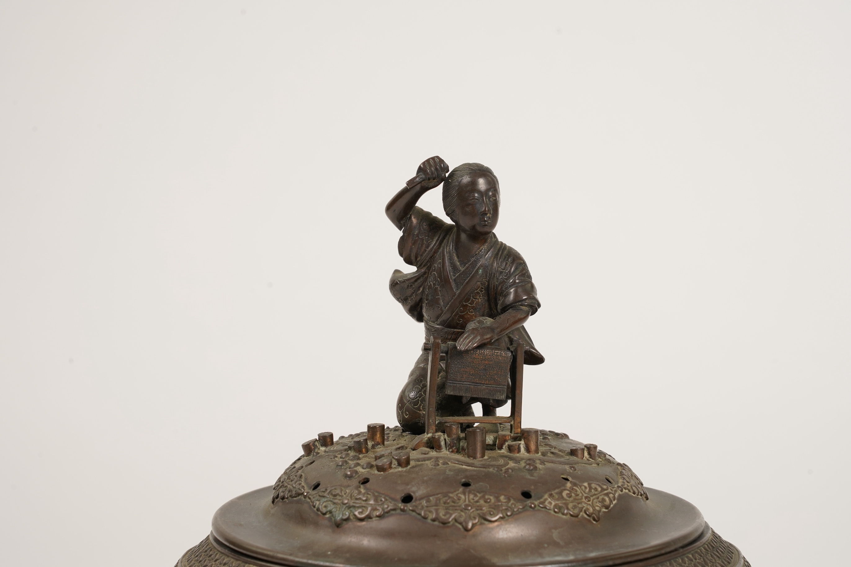 A large Japanese bronze koro and cover, 19th century